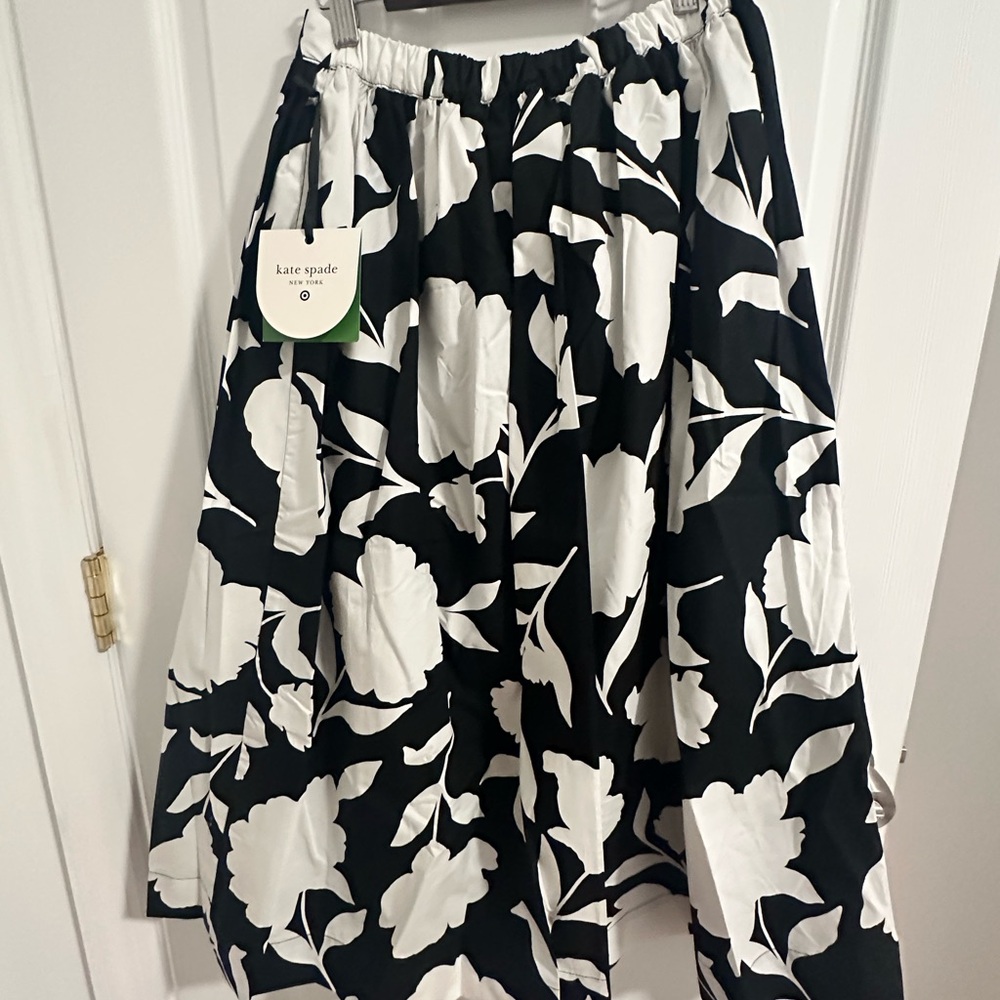 Black and White Kate Spade Floral A-Line Skirt, XS